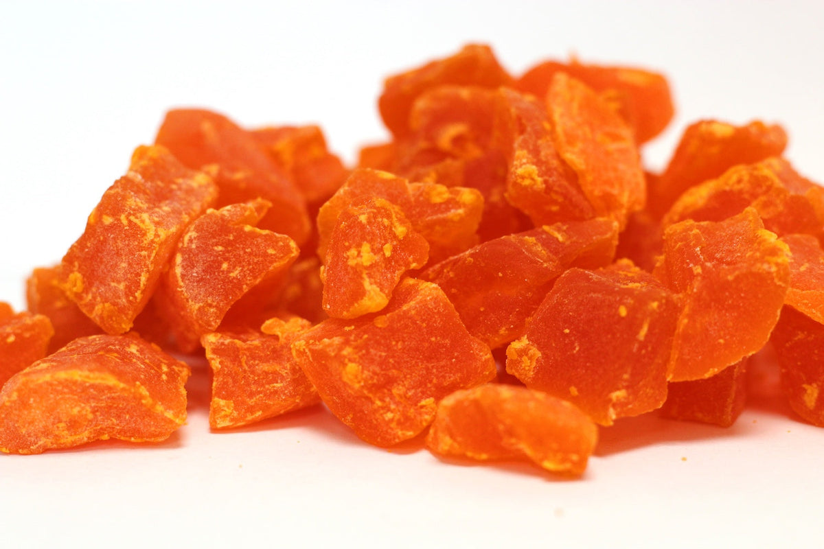Papaya Chunks, orange papaya pieces in a loose pile